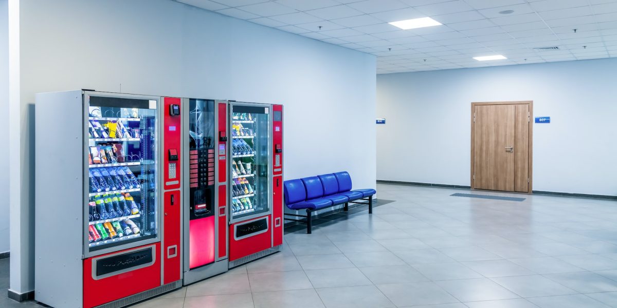 vending machines stands in public building